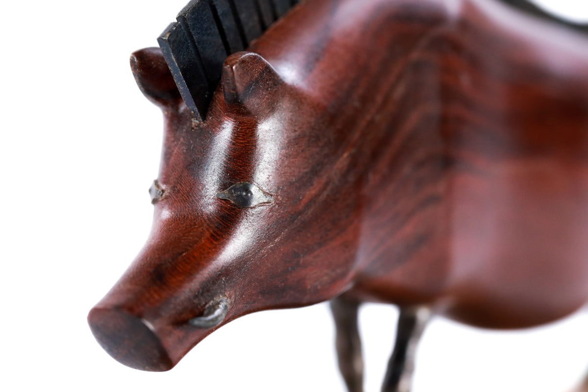 Hand-Carved Wooden Wild Boar Sculpture - photo 3