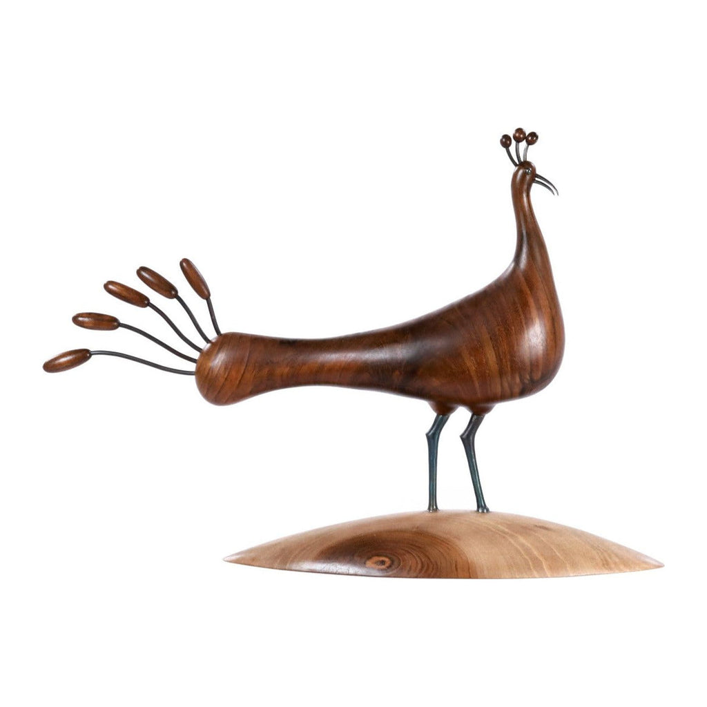 Hand-Carved Wooden Peacock Sculpture