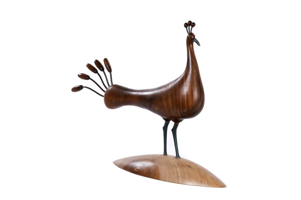 Hand-Carved Wooden Peacock Sculpture - photo 2