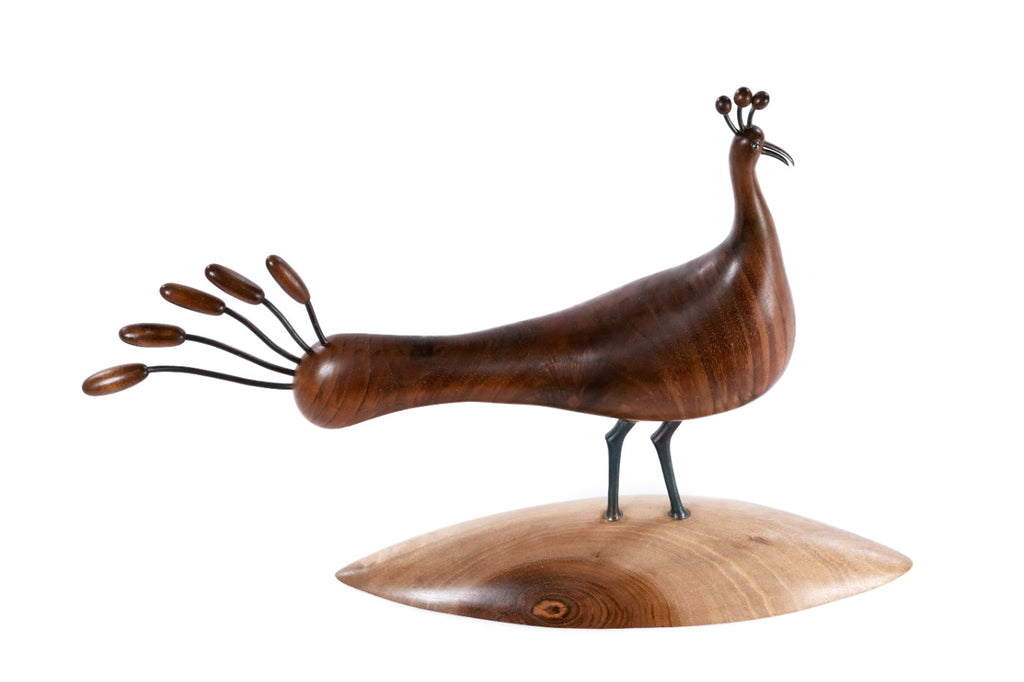 Hand-Carved Wooden Peacock Sculpture - photo 6