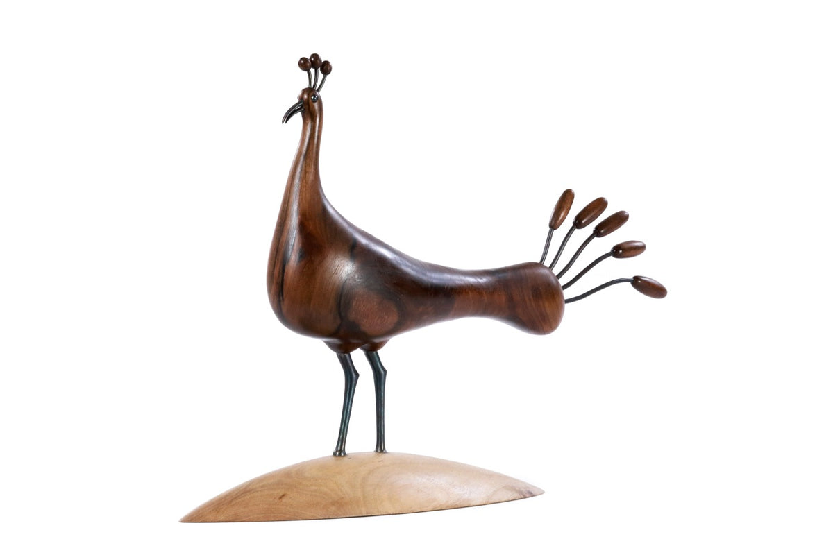 Hand-Carved Wooden Peacock Sculpture - photo 4