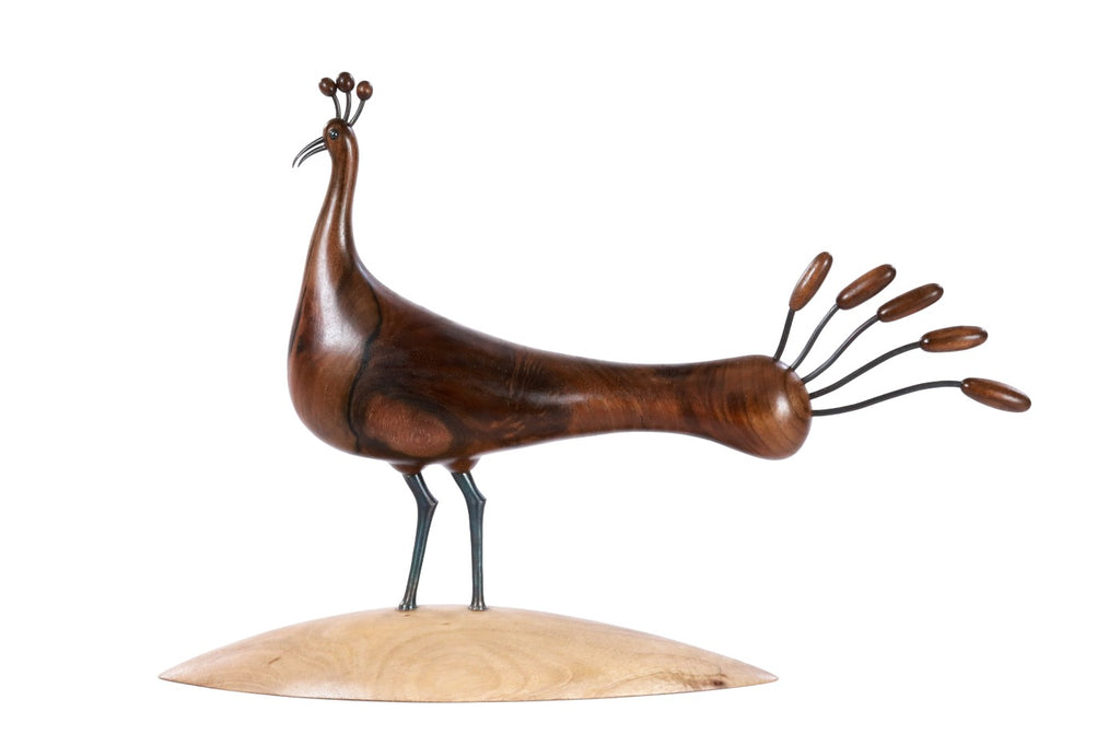 Hand-Carved Wooden Peacock Sculpture - photo 8
