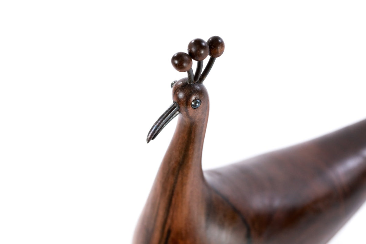 Hand-Carved Wooden Peacock Sculpture - photo 3