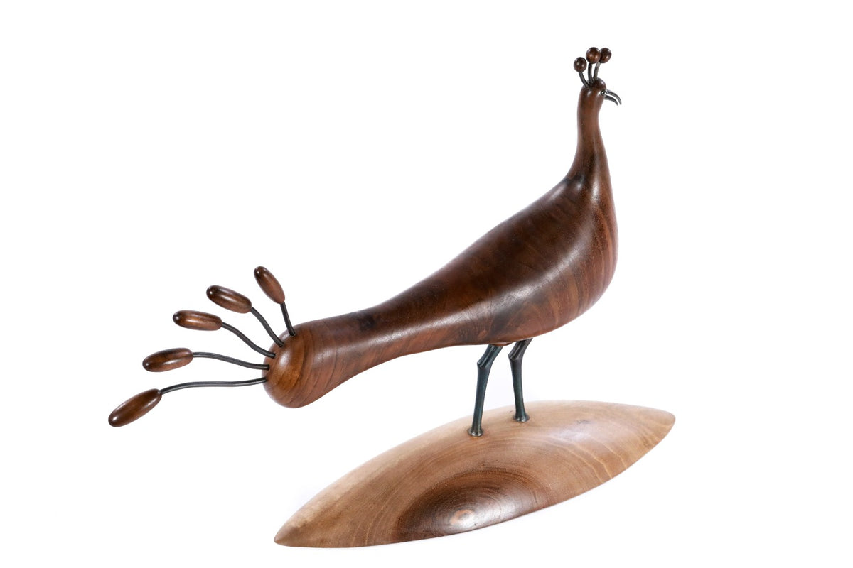 Hand-Carved Wooden Peacock Sculpture - photo 9