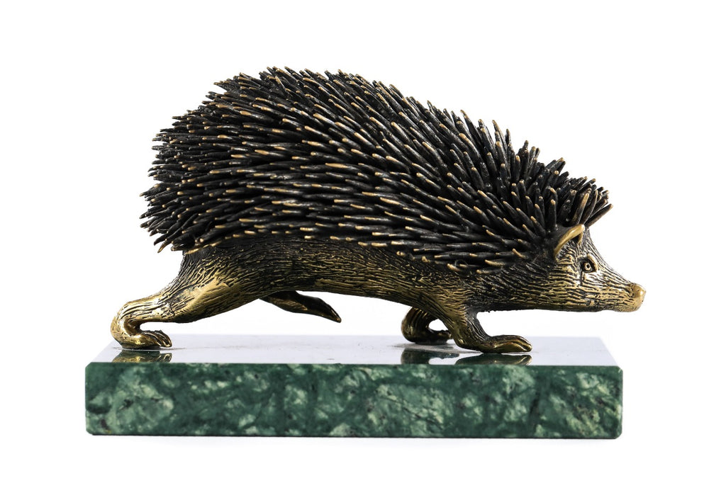 Handmade Bronze and Marble Hedgehog Sculpture