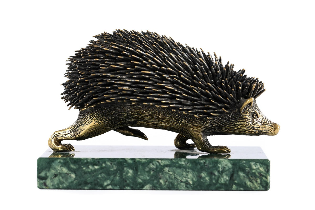 Handmade Bronze and Marble Hedgehog Sculpture