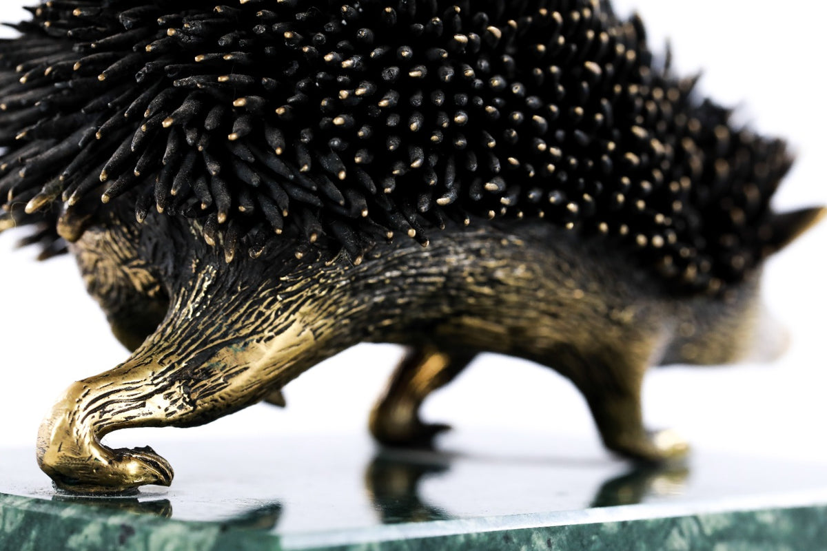 Handmade Bronze and Marble Hedgehog Sculpture - photo 2