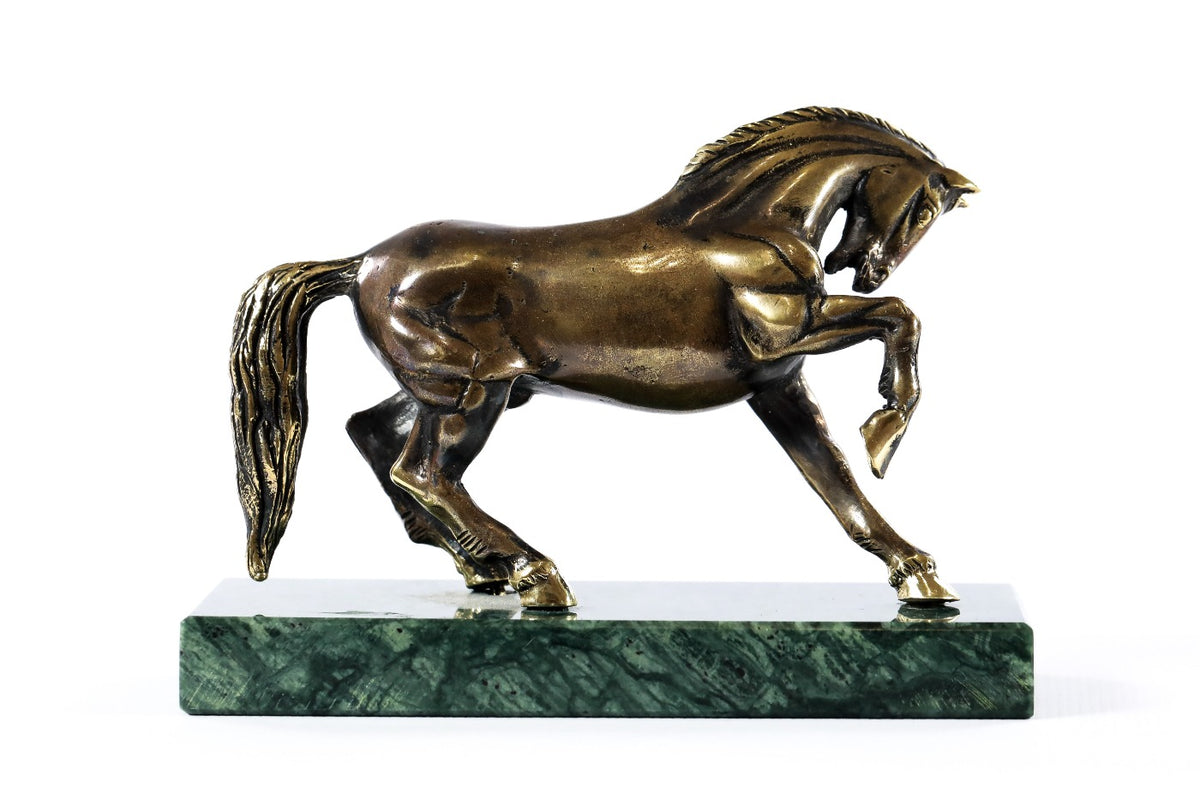 Handmade Bronze and Marble Horse Sculpture