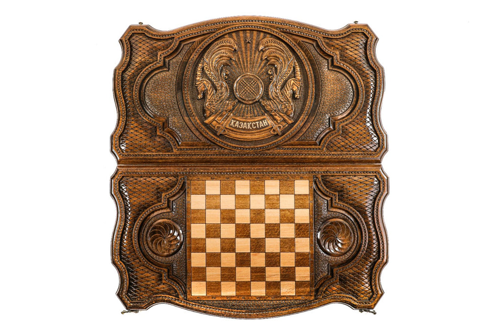 Handmade Wooden Backgammon Set with Kazakhstan Coat of Arms, 60 cm - photo 11