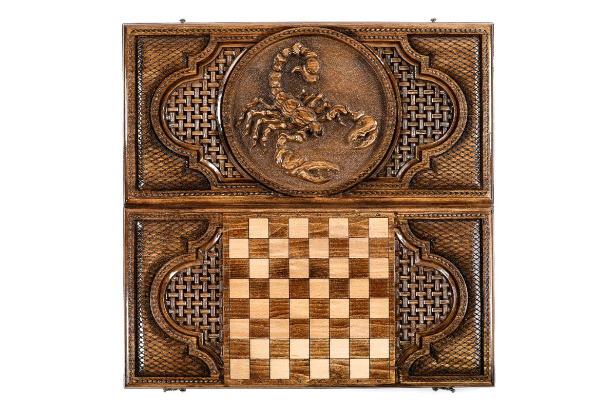 Handmade Wooden Backgammon Set with Scorpio Zodiac Sign, 60 cm - photo 11