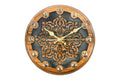 Handmade Walnut Wall Clock with Uzbek Ornament and Armenian Ornament, 30 cm