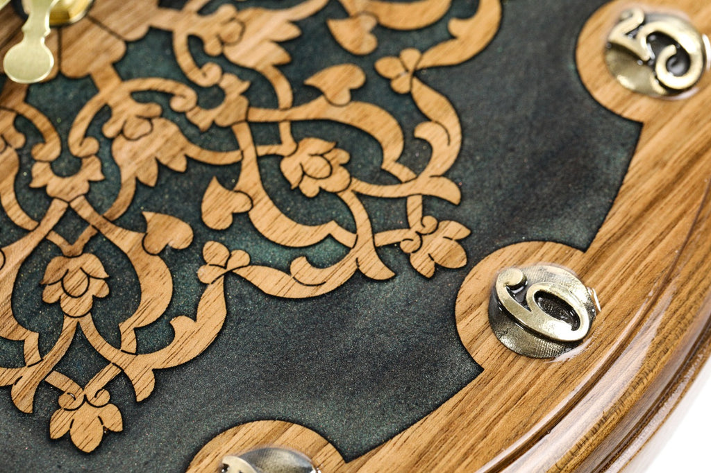 Handmade Walnut Wall Clock with Uzbek Ornament and Armenian Ornament, 30 cm - photo 4
