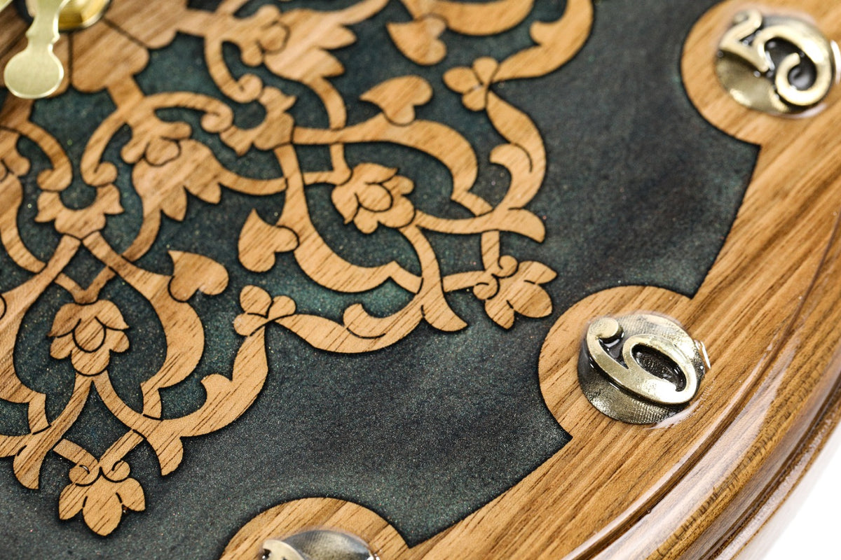 Handmade Walnut Wall Clock with Uzbek Ornament and Armenian Ornament, 30 cm - photo 4