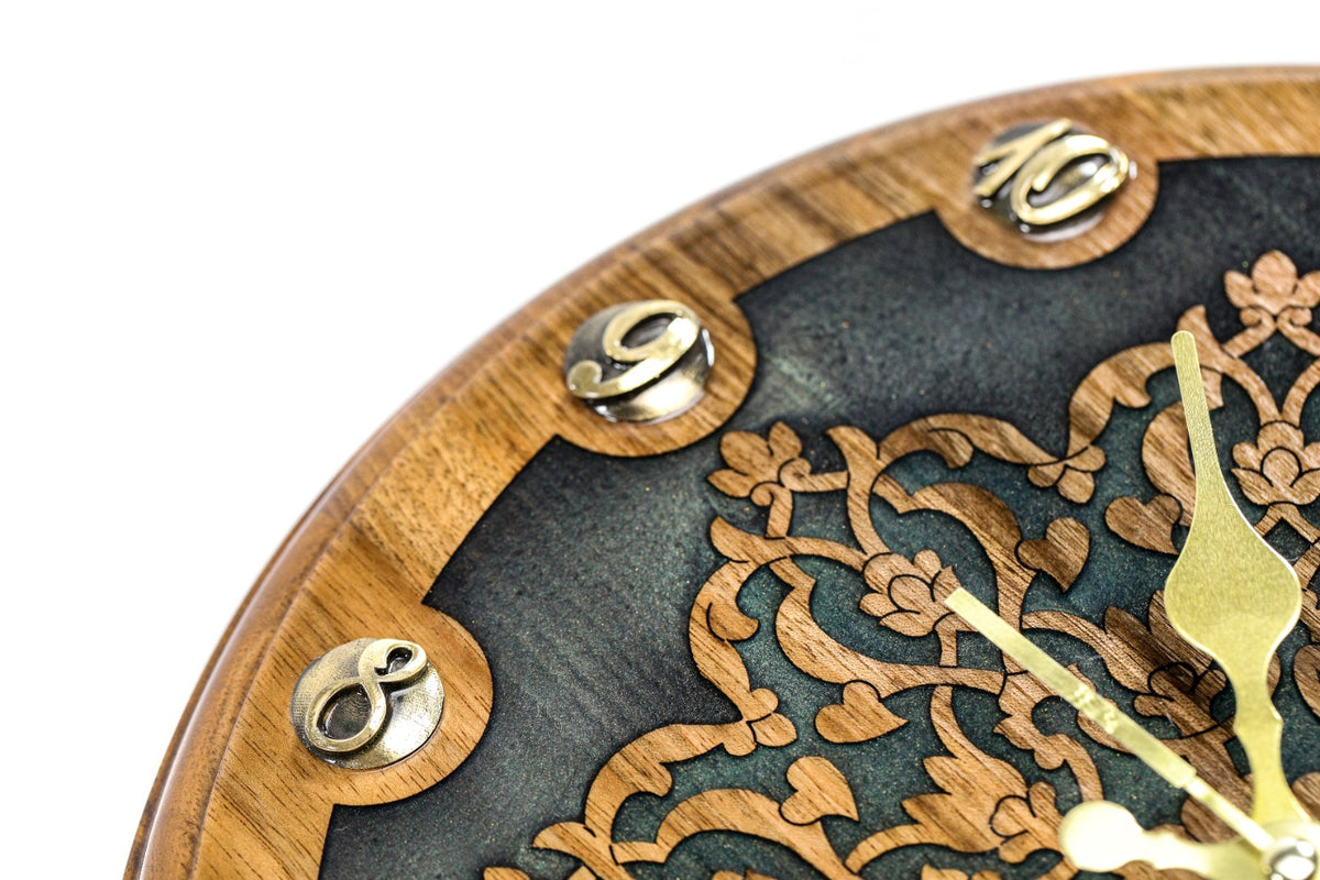 Handmade Walnut Wall Clock with Uzbek Ornament and Armenian Ornament, 30 cm - photo 5