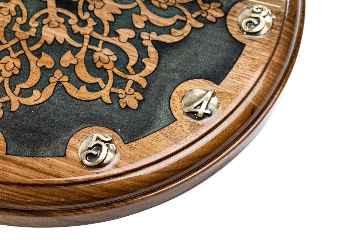 Handmade Walnut Wall Clock with Uzbek Ornament and Armenian Ornament, 30 cm - photo 6