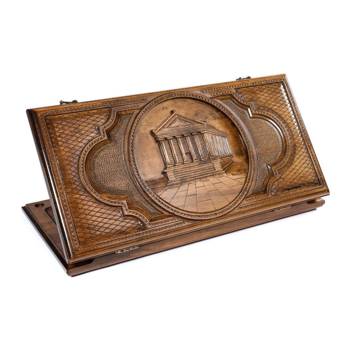 Handmade Wooden Two-Sided Backgammon Set with Garni Temple and Geghard Monastery, 60 cm