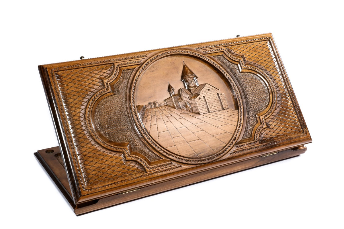 Handmade Wooden Two-Sided Backgammon Set with Garni Temple and Geghard Monastery, 60 cm - photo 7