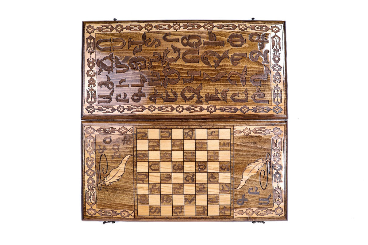 Handmade Wooden Backgammon Set with Armenian Alphabet, 60 cm - photo 7