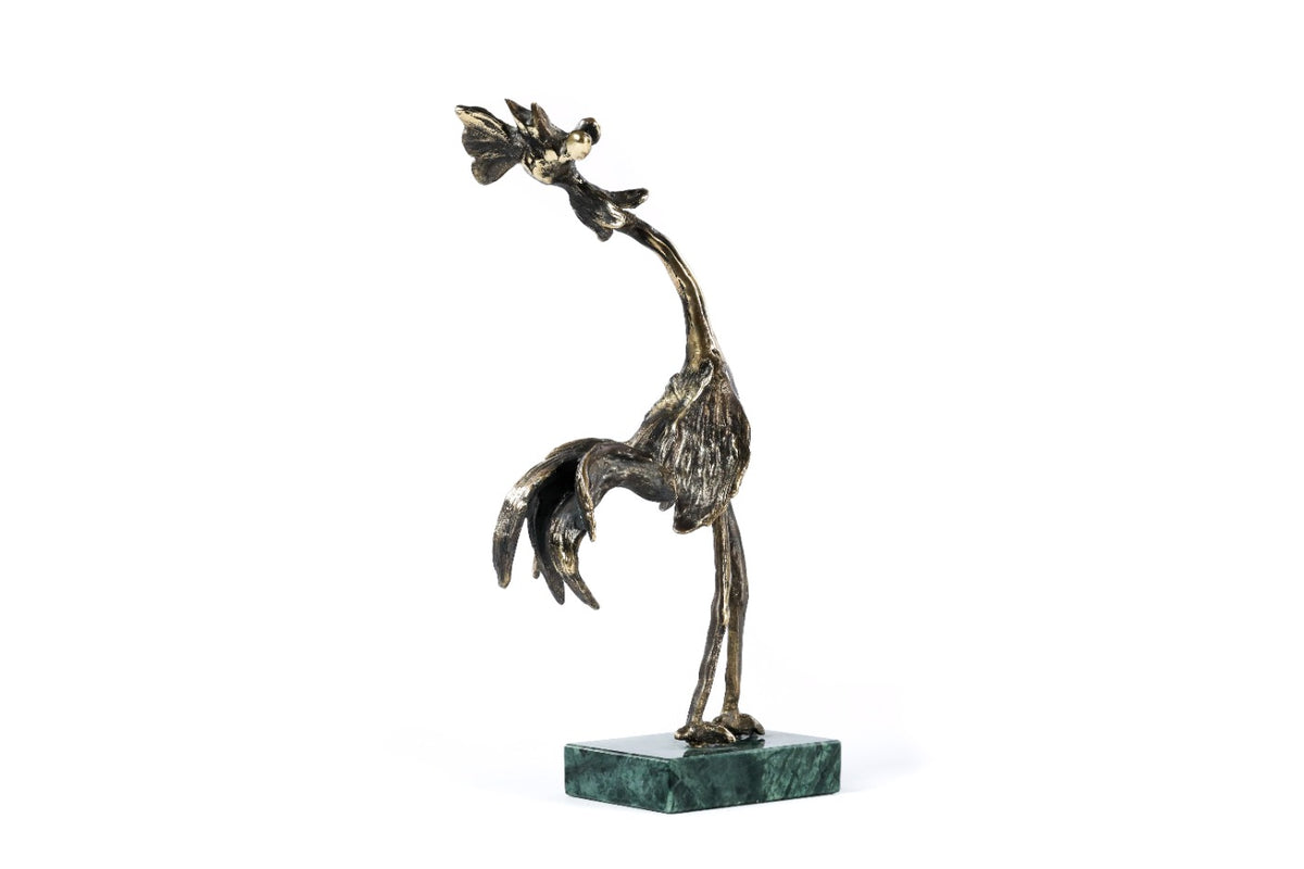 Handmade Bronze and Marble Cock Sculpture