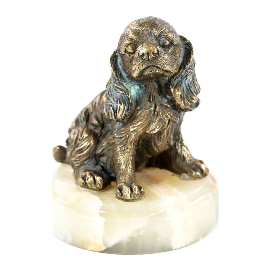Handmade Bronze and Marble Puppy Spaniel Sculpture