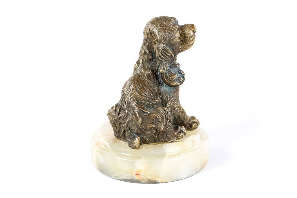 Handmade Bronze and Marble Puppy Spaniel Sculpture - photo 4