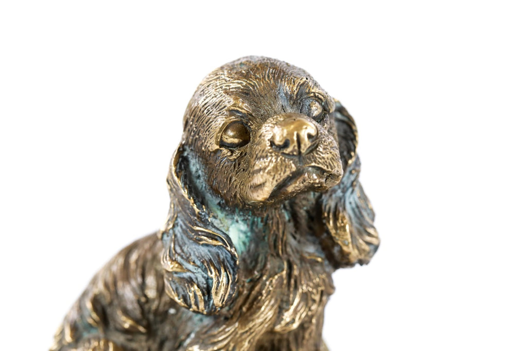 Handmade Bronze and Marble Puppy Spaniel Sculpture - photo 3