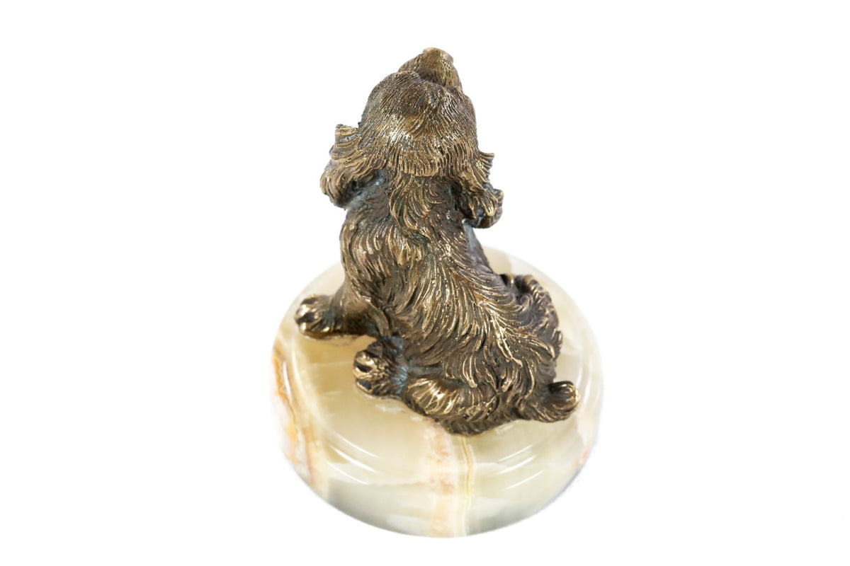 Handmade Bronze and Marble Puppy Spaniel Sculpture - photo 7