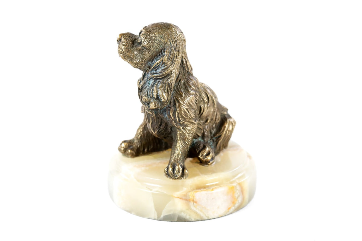 Handmade Bronze and Marble Puppy Spaniel Sculpture - photo 9