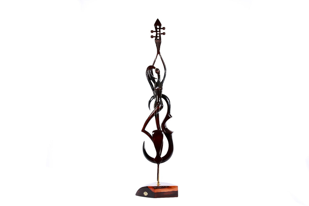Hand-Carved Wooden Violin-girl Sculpture