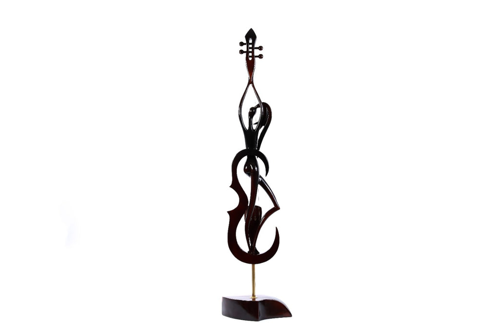 Hand-Carved Wooden Violin-girl Sculpture - photo 4