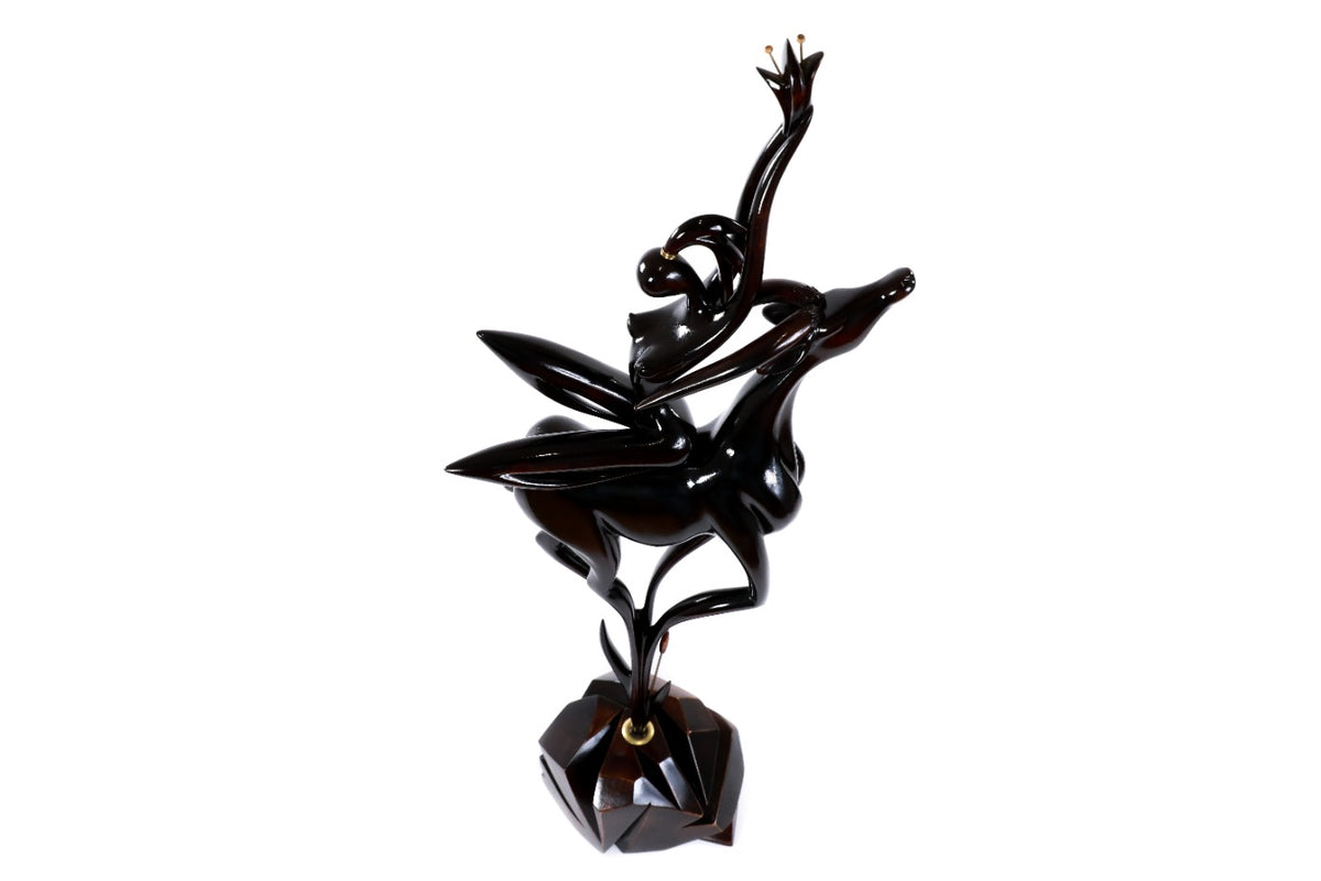 Hand-Carved Wooden Girl with Antelope Sculpture - photo 6