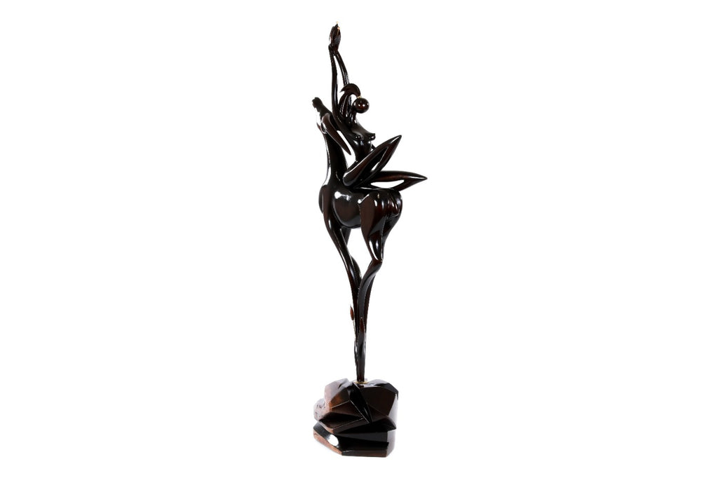 Hand-Carved Wooden Girl with Antelope Sculpture - photo 8
