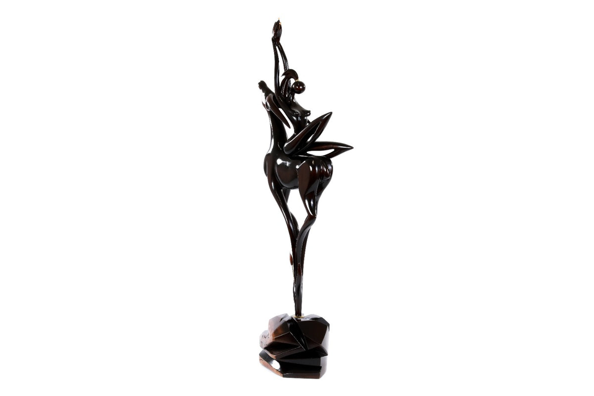Hand-Carved Wooden Girl with Antelope Sculpture - photo 8