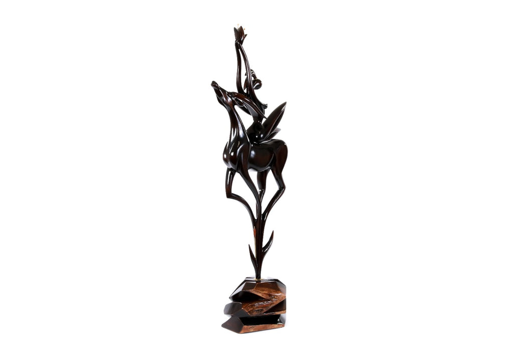 Hand-Carved Wooden Girl with Antelope Sculpture - photo 9