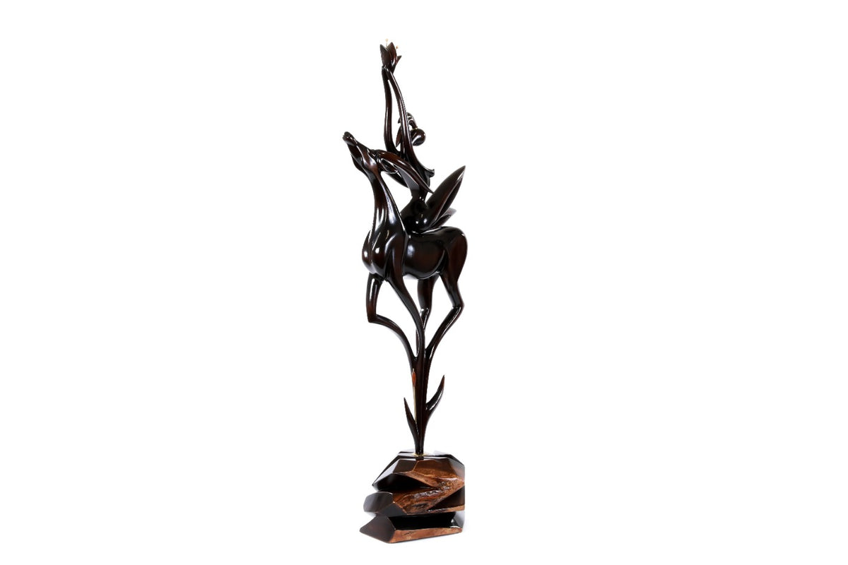 Hand-Carved Wooden Girl with Antelope Sculpture - photo 9