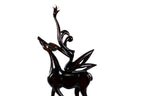 Hand-Carved Wooden Girl with Antelope Sculpture - photo 3