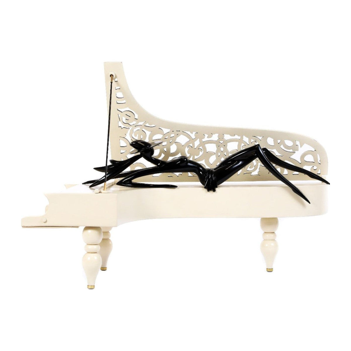 Hand-Carved Wooden Lady of the Piano Sculpture