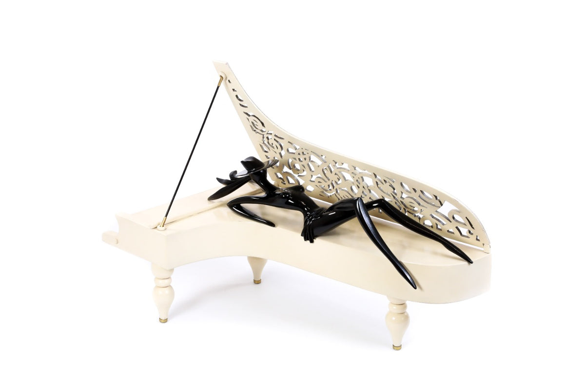 Hand-Carved Wooden Lady of the Piano Sculpture - photo 2