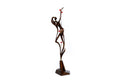 Hand-Carved Wooden Girl with Pomegranates Sculpture