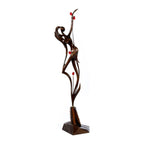 Hand-Carved Wooden Girl with Pomegranates Sculpture