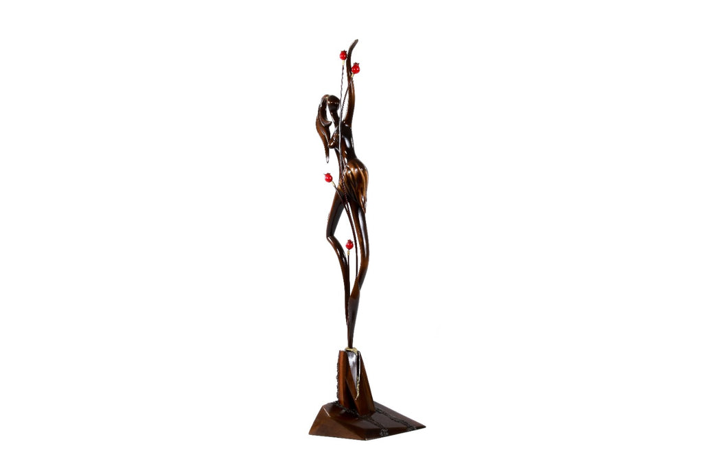 Hand-Carved Wooden Girl with Pomegranates Sculpture - photo 2