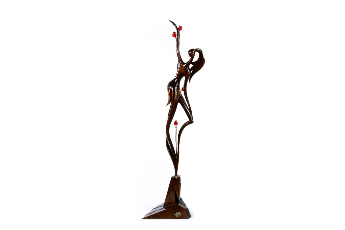 Hand-Carved Wooden Girl with Pomegranates Sculpture - photo 4