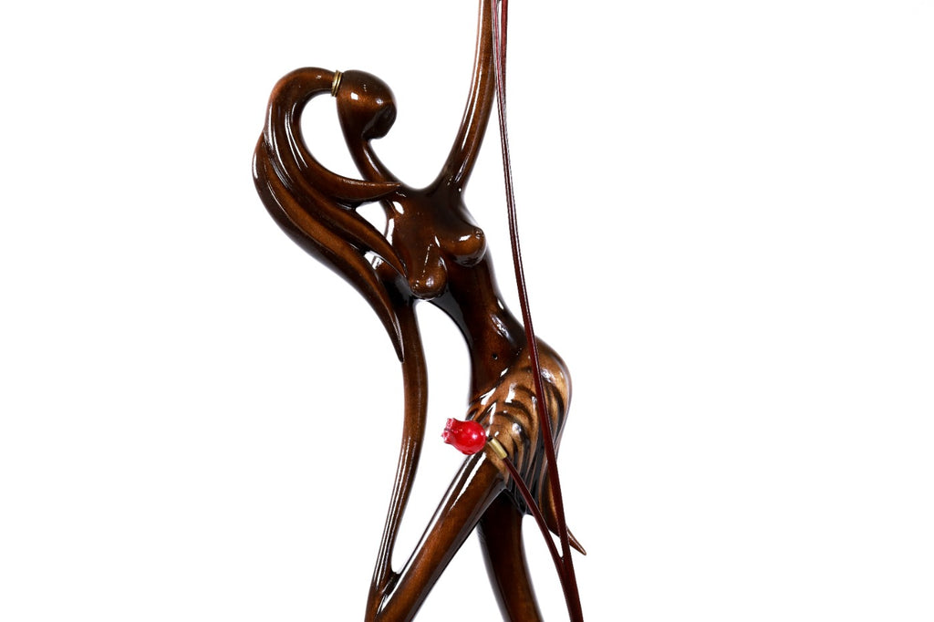 Hand-Carved Wooden Girl with Pomegranates Sculpture - photo 3