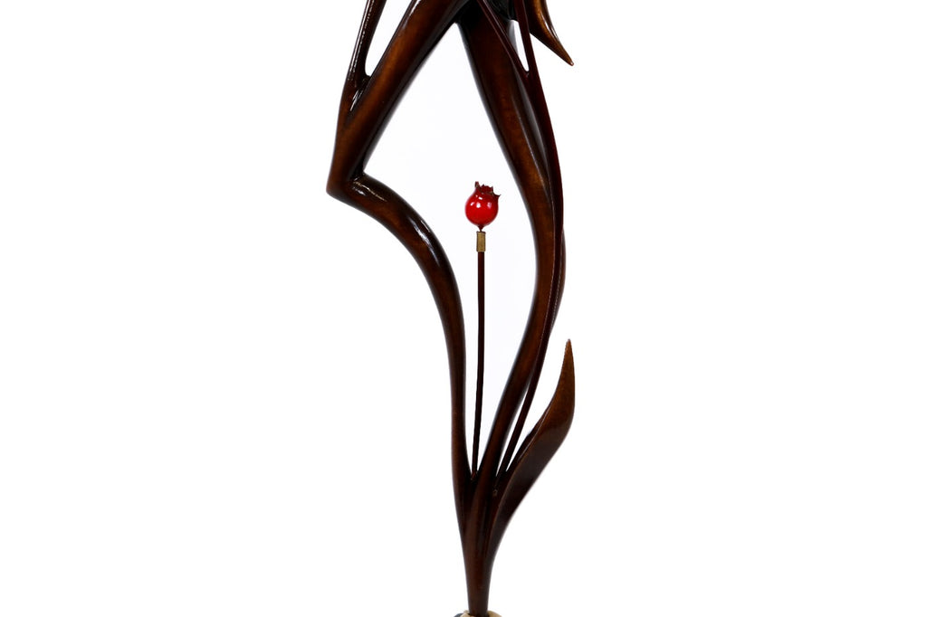 Hand-Carved Wooden Girl with Pomegranates Sculpture - photo 6