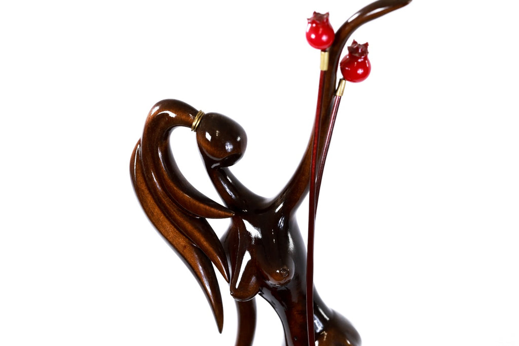 Hand-Carved Wooden Girl with Pomegranates Sculpture - photo 7
