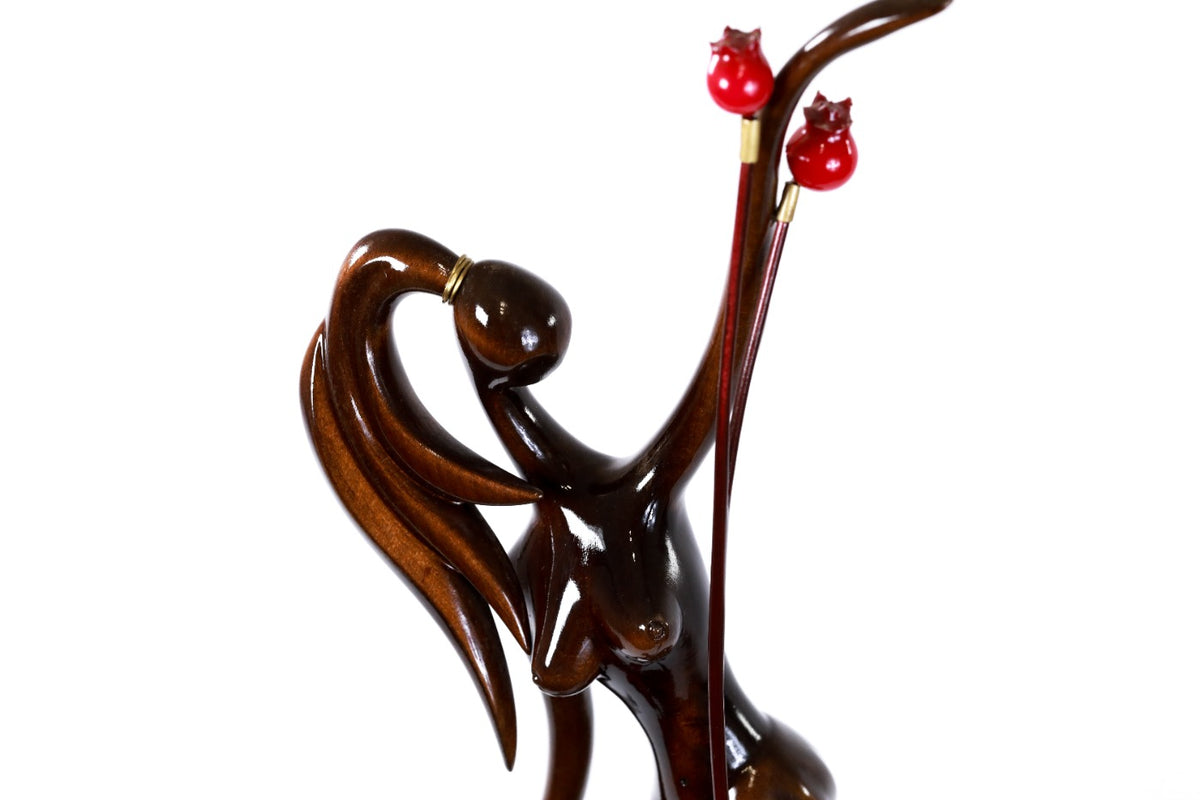 Hand-Carved Wooden Girl with Pomegranates Sculpture - photo 7