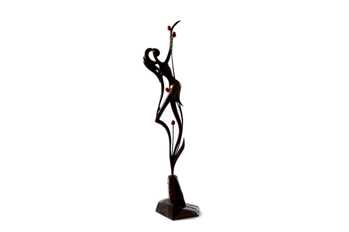 Hand-Carved Wooden Girl with Pomegranates Sculpture - photo 9