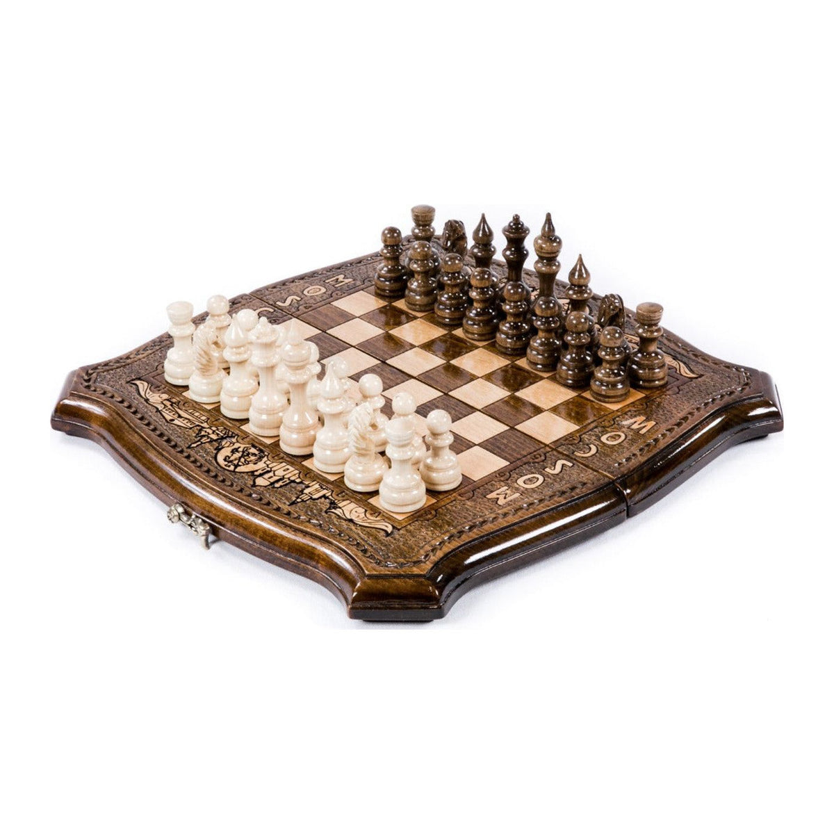 Handmade Wooden Chess and Backgammon Set with Moscow Edition, 30 cm