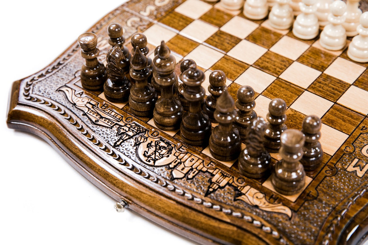 Handmade Wooden Chess and Backgammon Set with Moscow Edition, 30 cm - photo 5