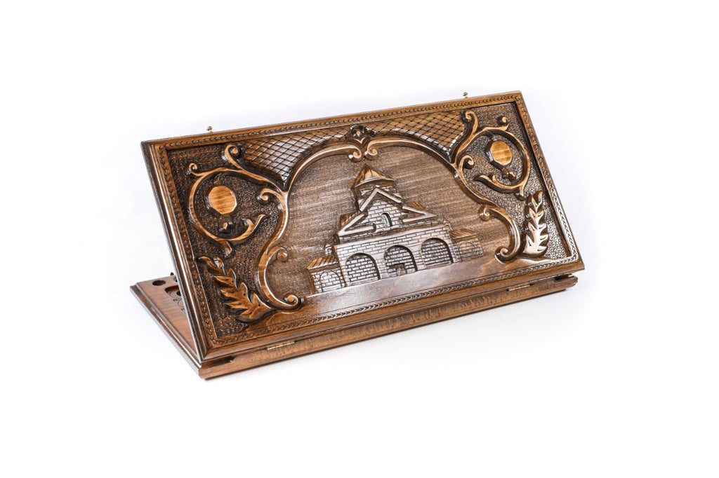 Handmade Wooden Backgammon Set with Church of St. Gayane, 60 cm (Model 11278)